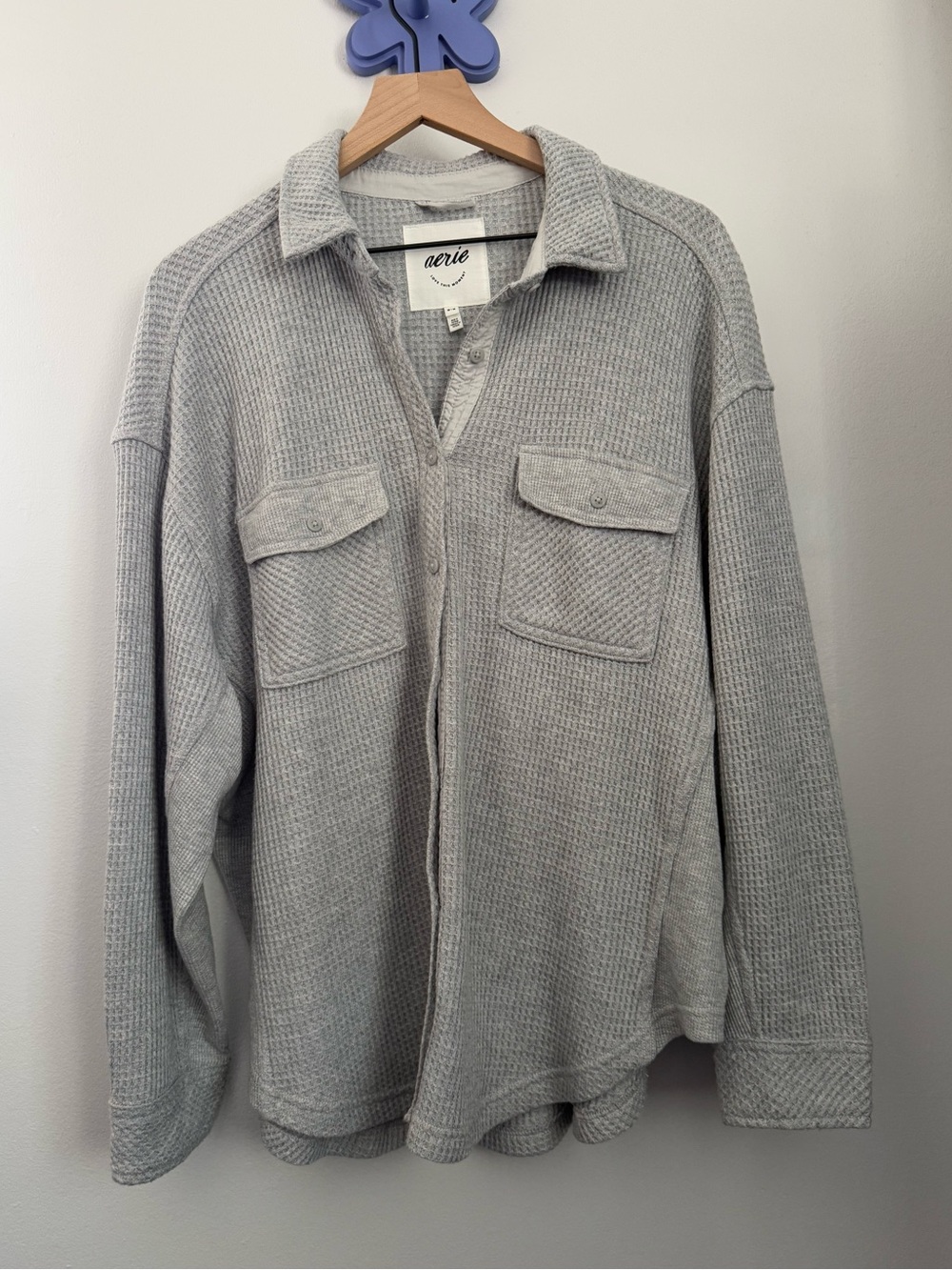 Aerie Medium LumberJane Waffle Shirt Heather Grey Lounge Comfy Fall Oversized